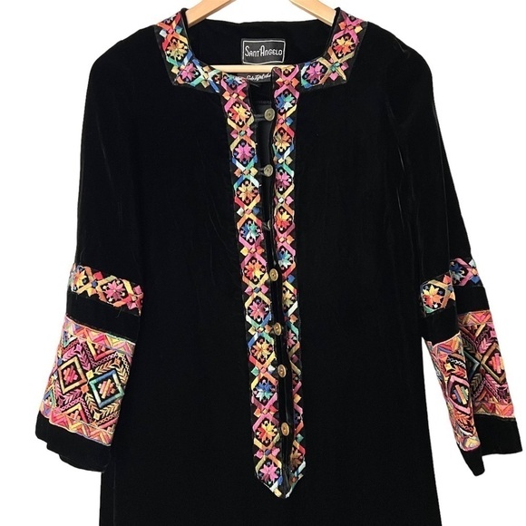Giorgio Sant'Angelo 1970s Vintage Black Velvet Embroidered Dress - Picture 2 of 8